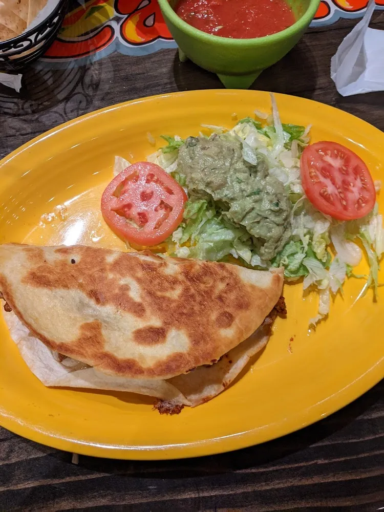 Vegetarian Choice Cheese Quesadilla and Guacamole Salad I Added Steak